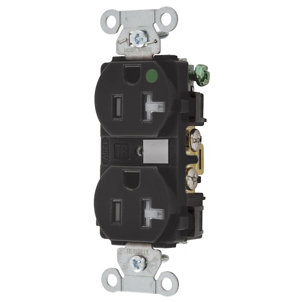 Hubbell Wiring Device-Kellems Duplex Straight Blade Receptacle, 5-20R, 20 A, 125V AC, 2 Pole, 3 Wire, Flush Mount, Grounded 8300BKTRA - main